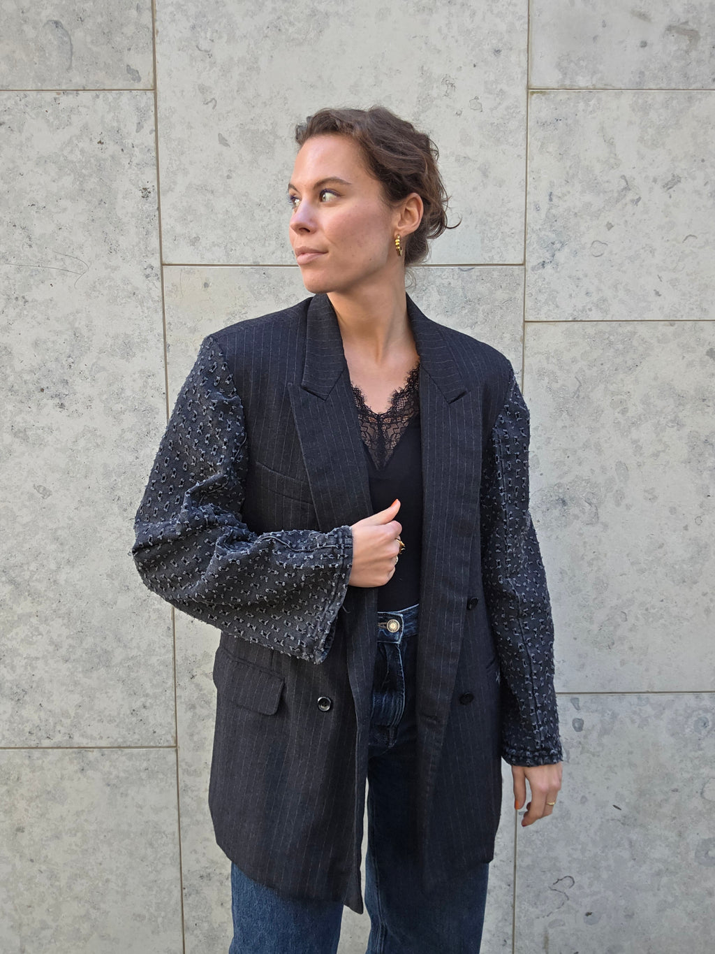 Painted denim blazer