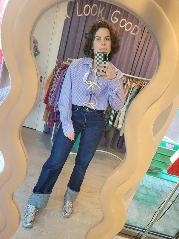 Upcycled bowtie blouse