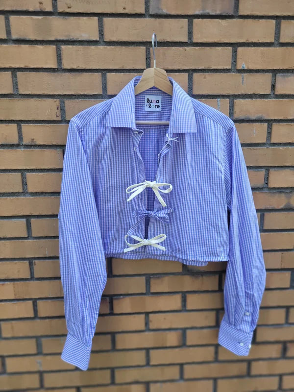 Upcycled bowtie blouse