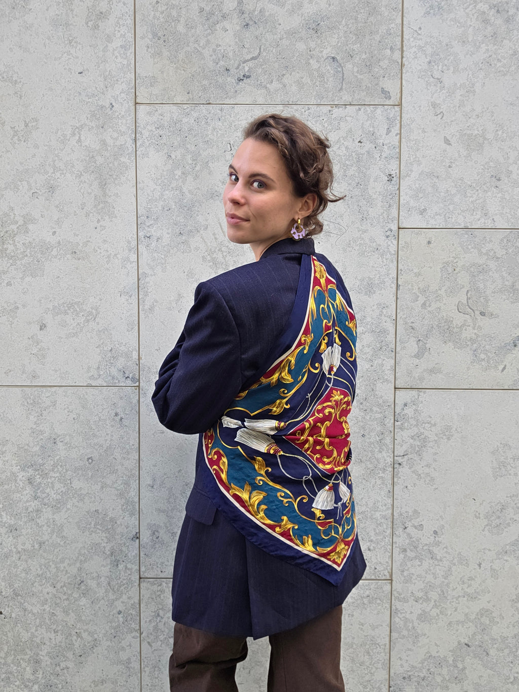 Upcycled scarf blazer