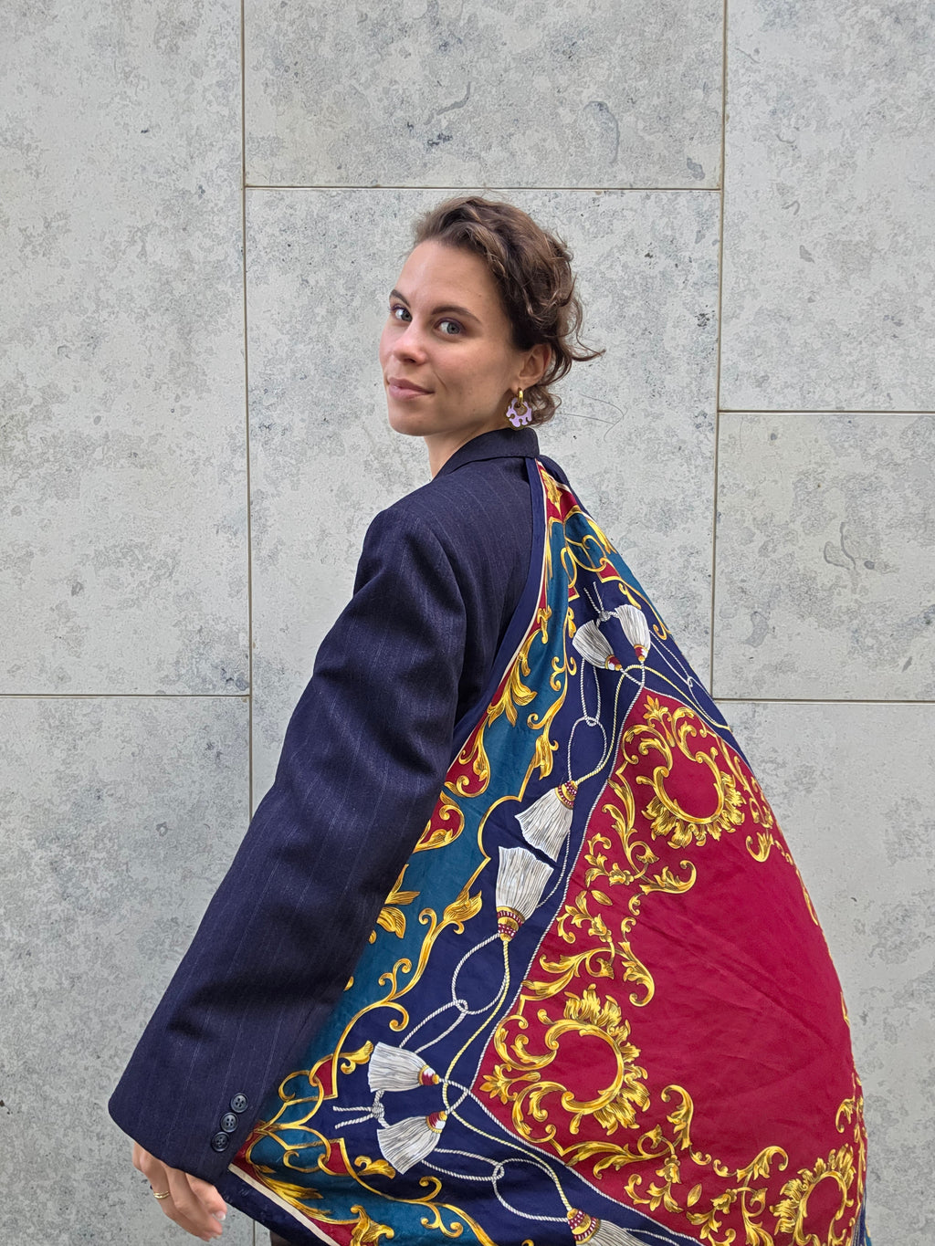 Upcycled scarf blazer