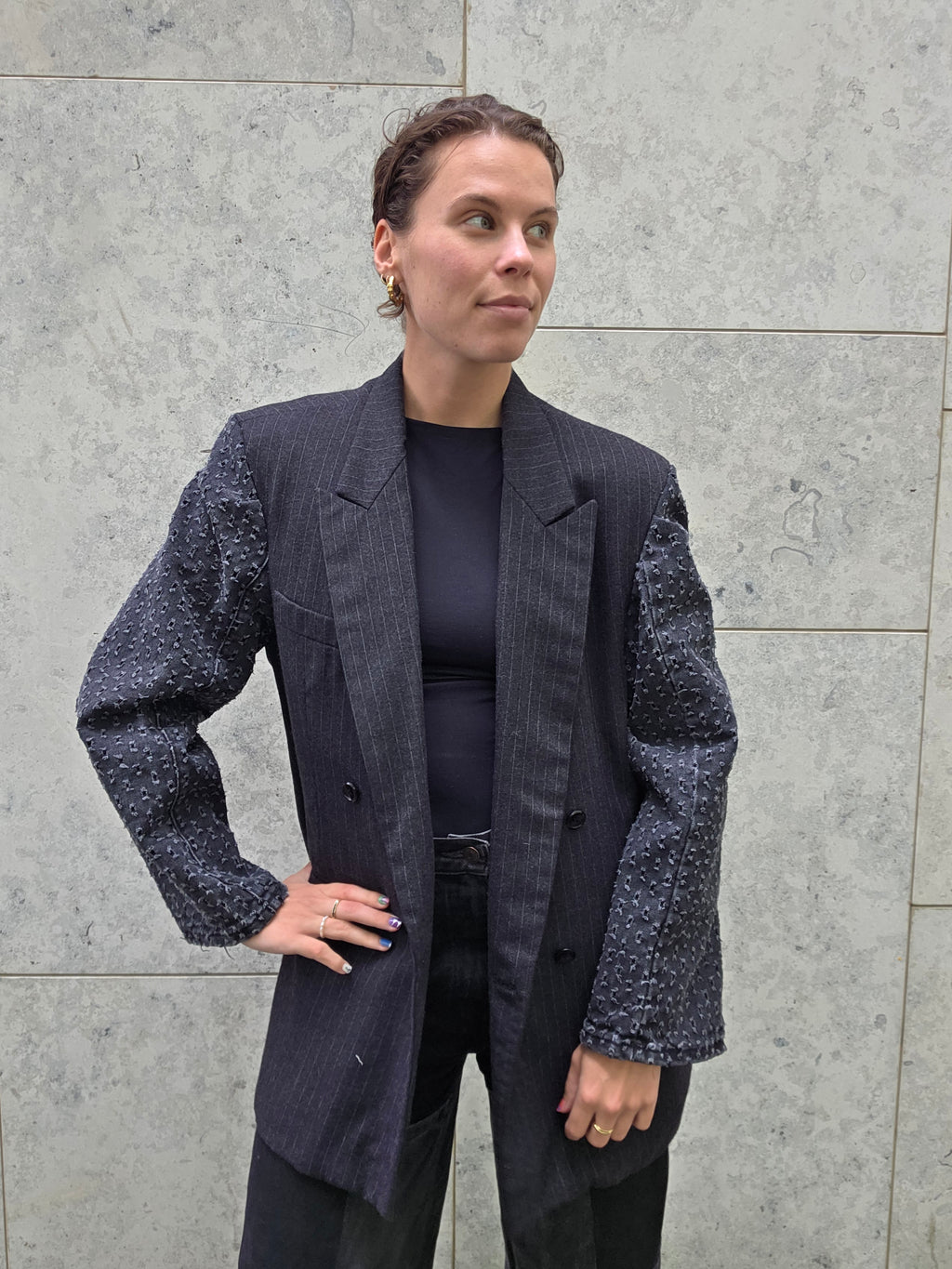 Upcycled denim blazer